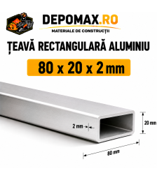 Teava rectangulara aluminiu 80 x 20 x 2 mm, 6 metri (EN AW-6060)